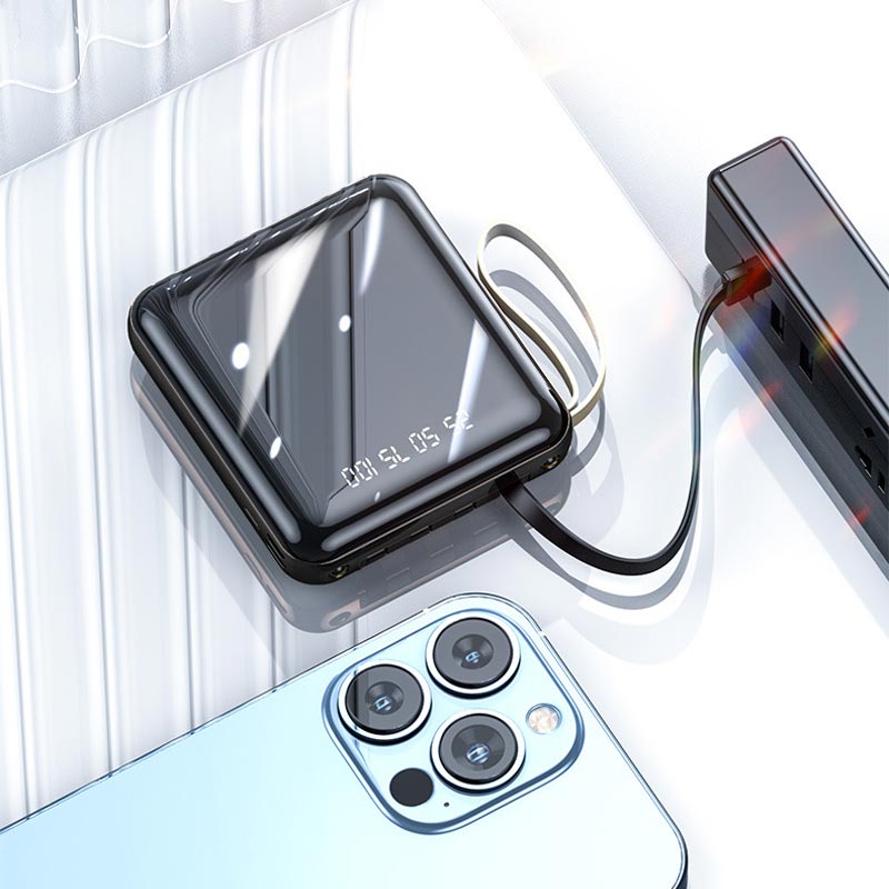 Fast-Charging 20,000mAh Mini Power Bank with Built-In Cables