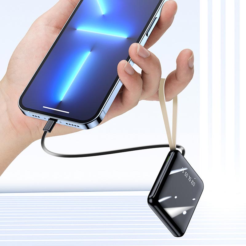 Fast-Charging 20,000mAh Mini Power Bank with Built-In Cables
