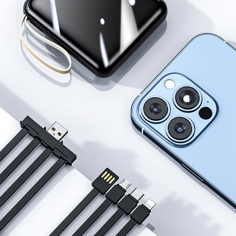 Fast-Charging 20,000mAh Mini Power Bank with Built-In Cables