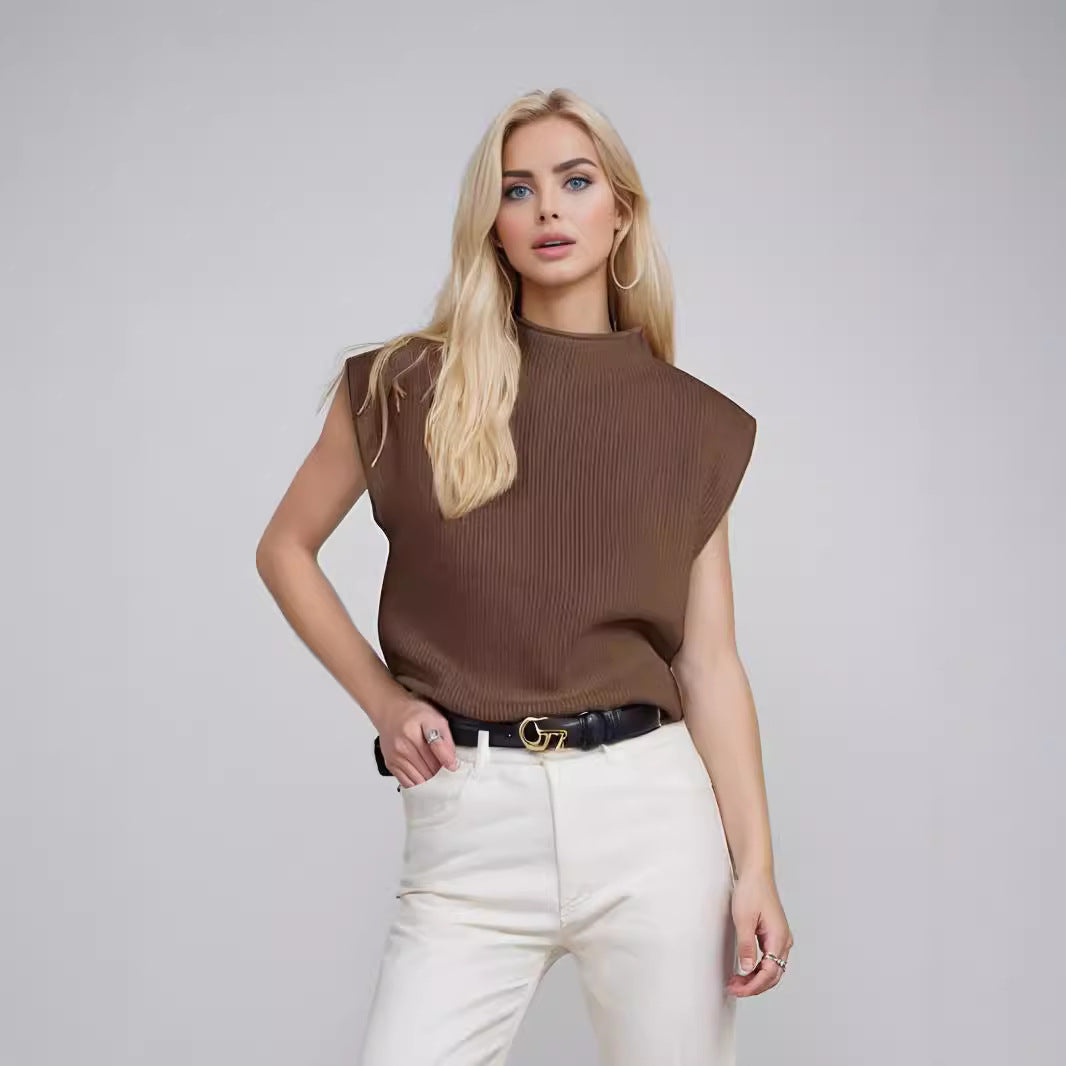Image of Felicia | Women's Sleeveless Mock Neck Ribbed Sweater
