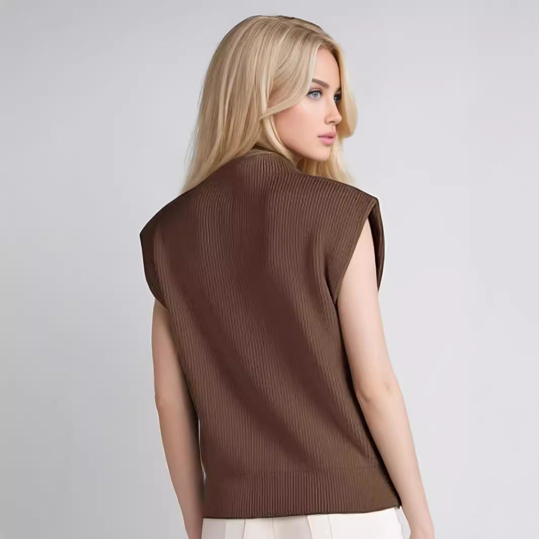 Image of Felicia | Women's Sleeveless Mock Neck Ribbed Sweater