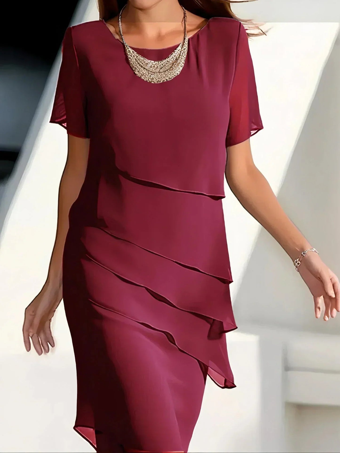 Image of Fern | Women's Short Sleeve Tiered Midi Dress