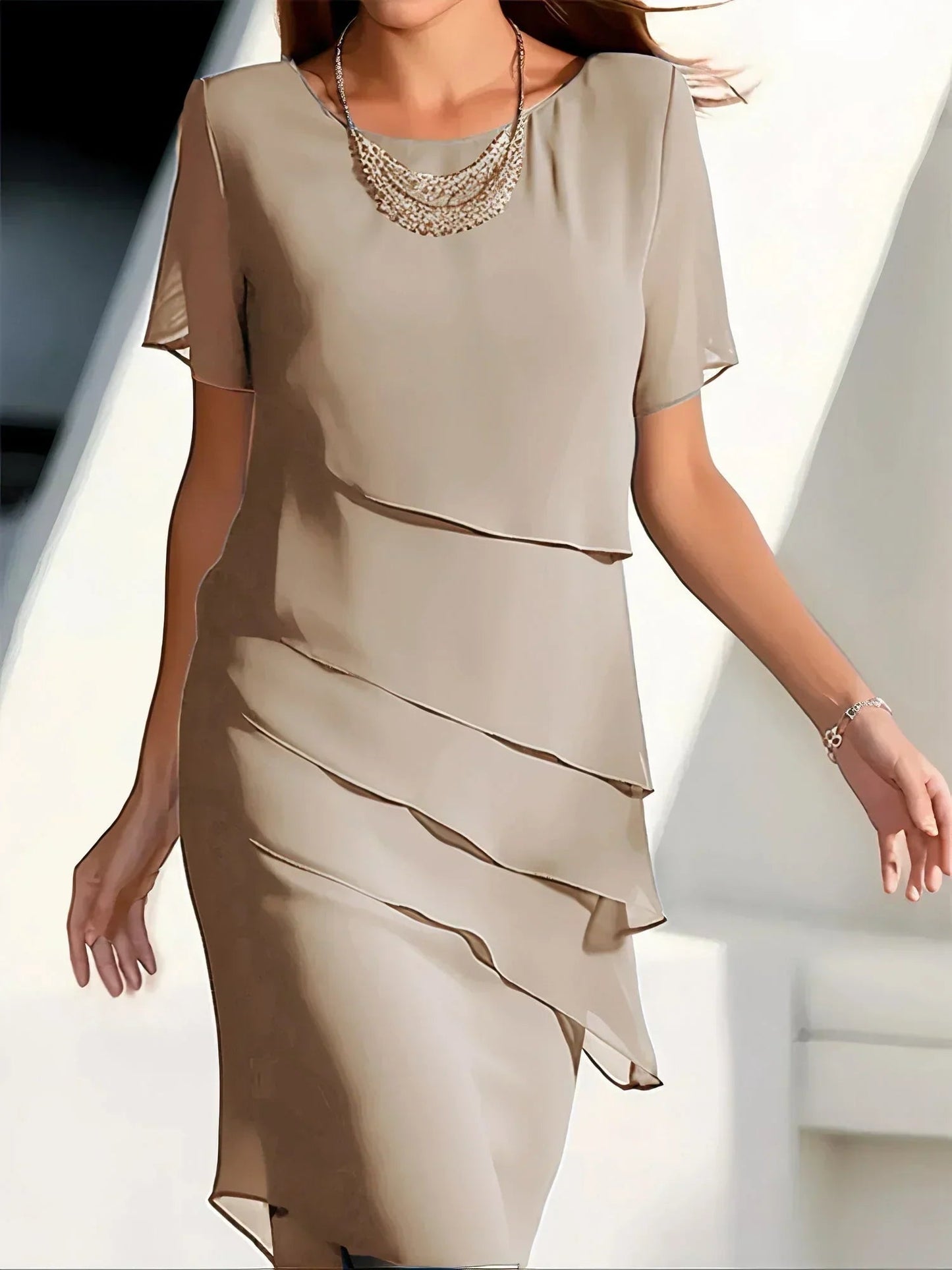 Image of Fern | Women's Short Sleeve Tiered Midi Dress