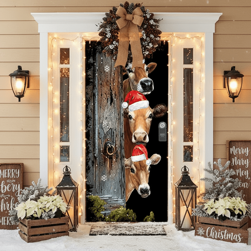 Festive Front Door Decoration — Red, Green & Gold Christmas Motif
