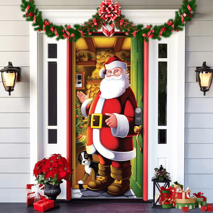 Festive Front Door Decoration — Red, Green & Gold Christmas Motif