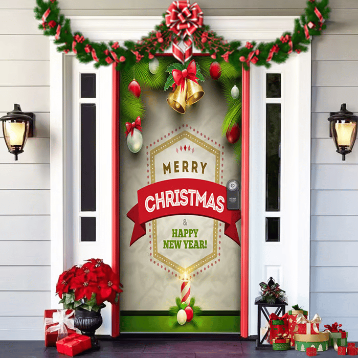 Festive Front Door Decoration — Red, Green & Gold Christmas Motif