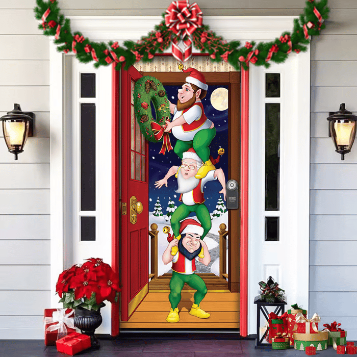 Festive Front Door Decoration — Red, Green & Gold Christmas Motif