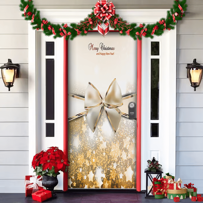 Festive Front Door Decoration — Red, Green & Gold Christmas Motif