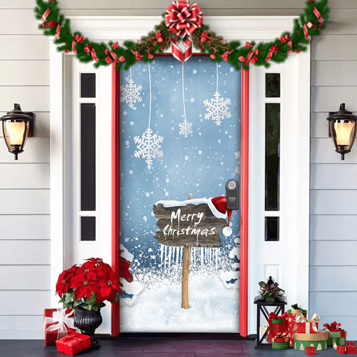 Festive Front Door Decoration — Red, Green & Gold Christmas Motif