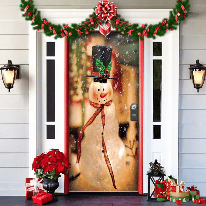 Festive Front Door Decoration — Red, Green & Gold Christmas Motif