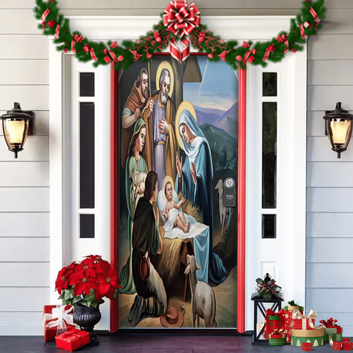 Festive Front Door Decoration — Red, Green & Gold Christmas Motif