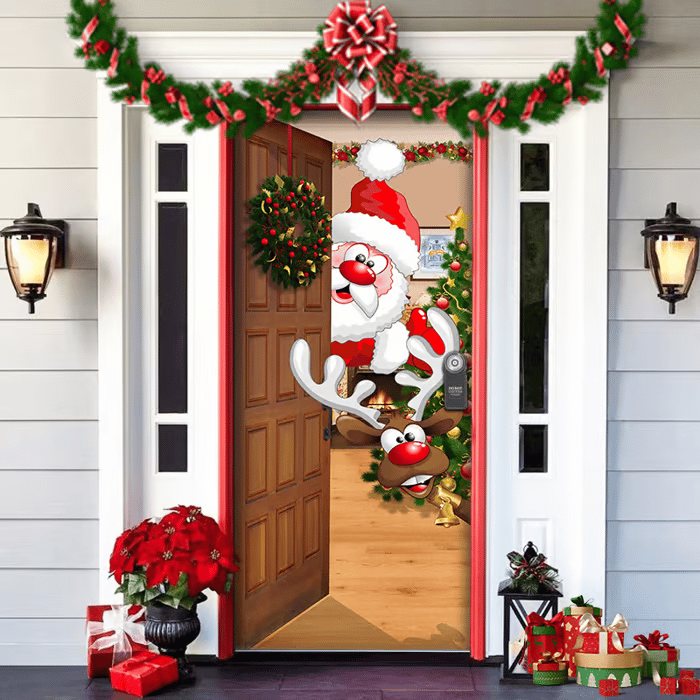 Festive Front Door Decoration — Red, Green & Gold Christmas Motif