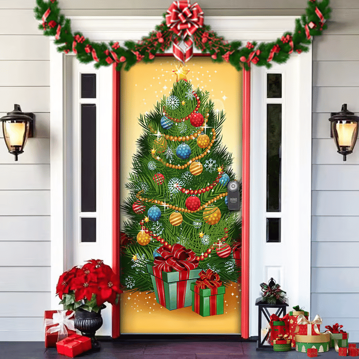 Festive Front Door Decoration — Red, Green & Gold Christmas Motif