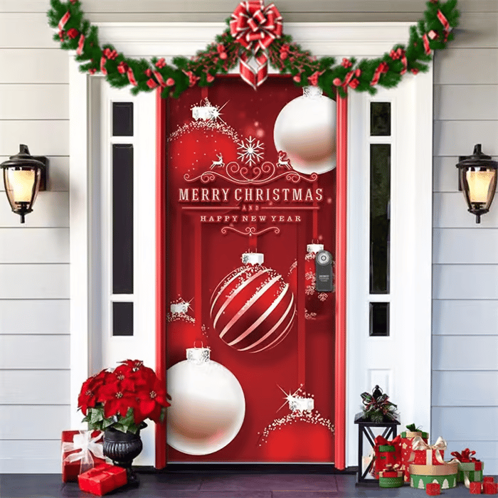 Festive Front Door Decoration — Red, Green & Gold Christmas Motif