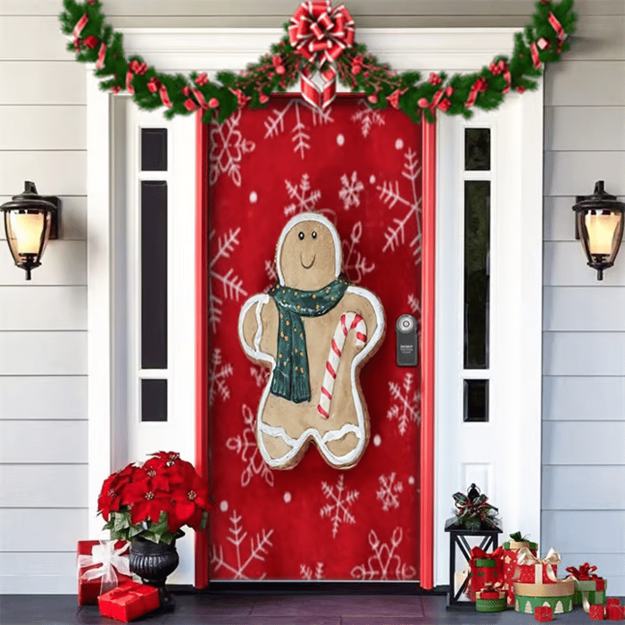 Festive Front Door Decoration — Red, Green & Gold Christmas Motif