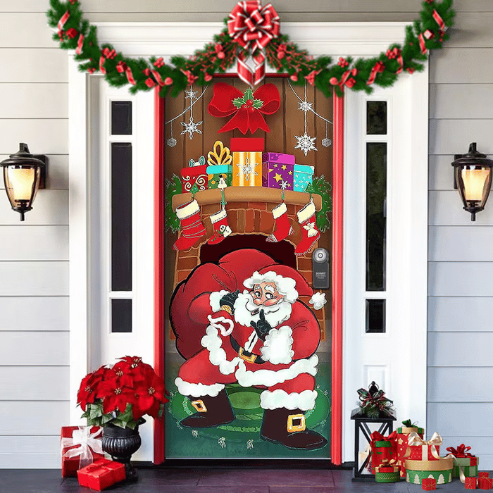 Festive Front Door Decoration — Red, Green & Gold Christmas Motif