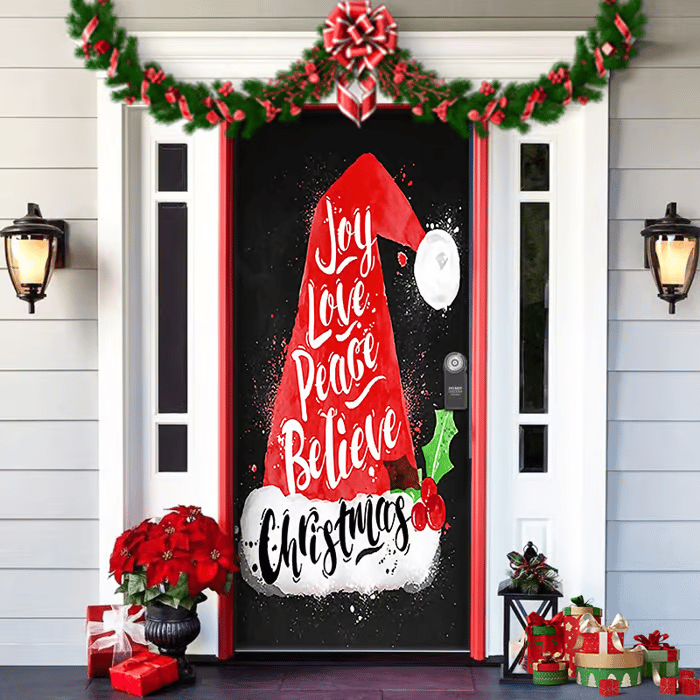 Festive Front Door Decoration — Red, Green & Gold Christmas Motif