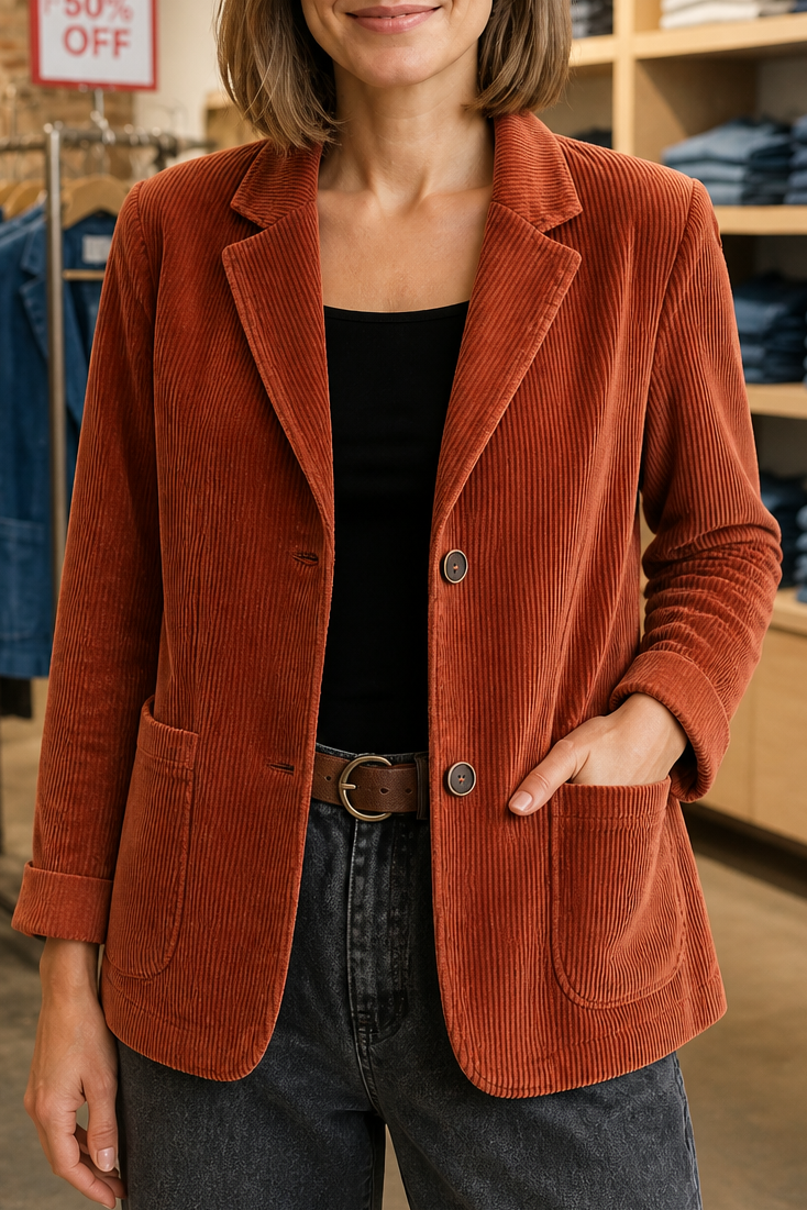 Fine Corduroy Blazer with Structured Shoulders
