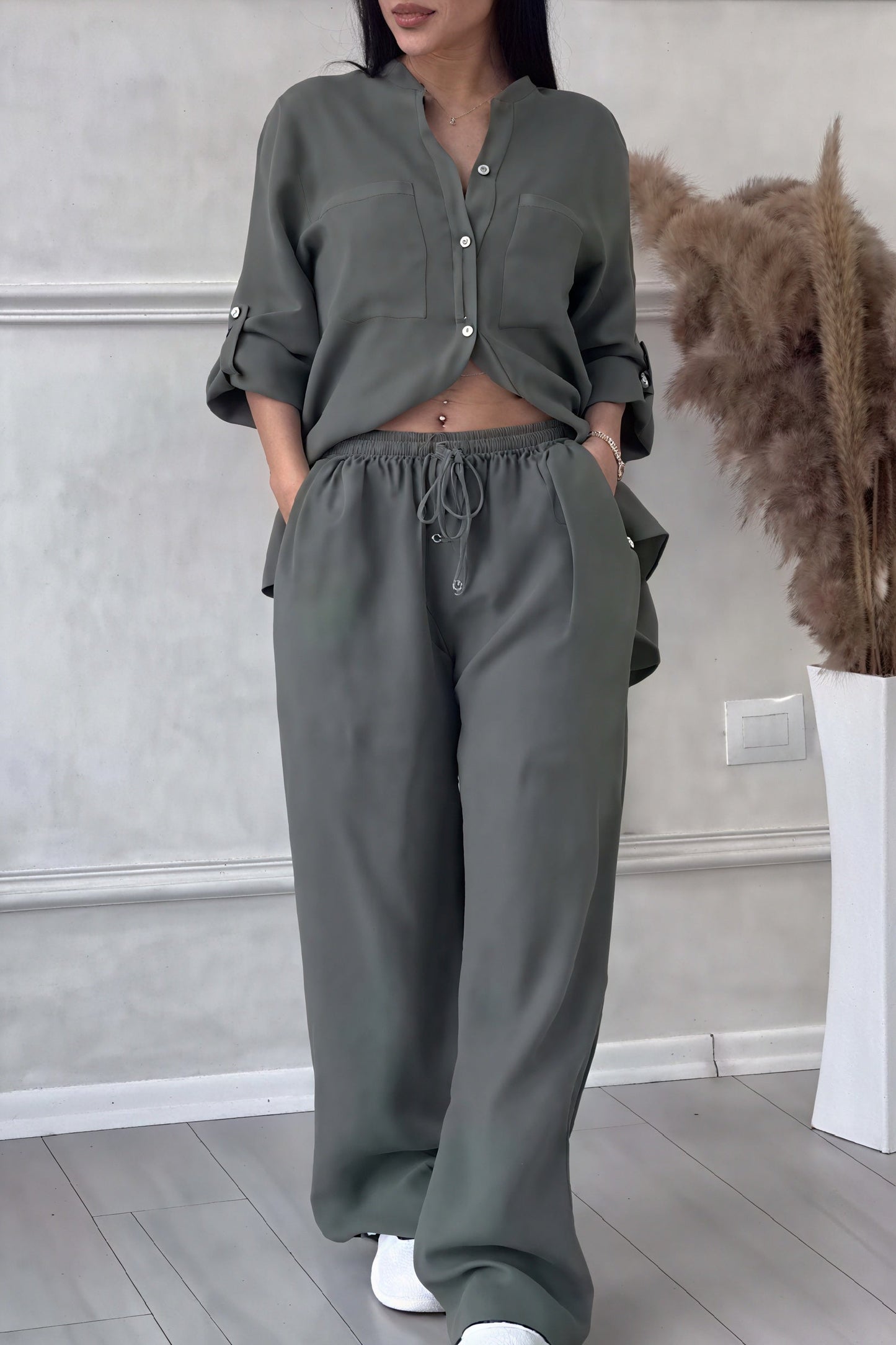 Image of Fiona | Women's Button-Down Wide Leg Pant Set