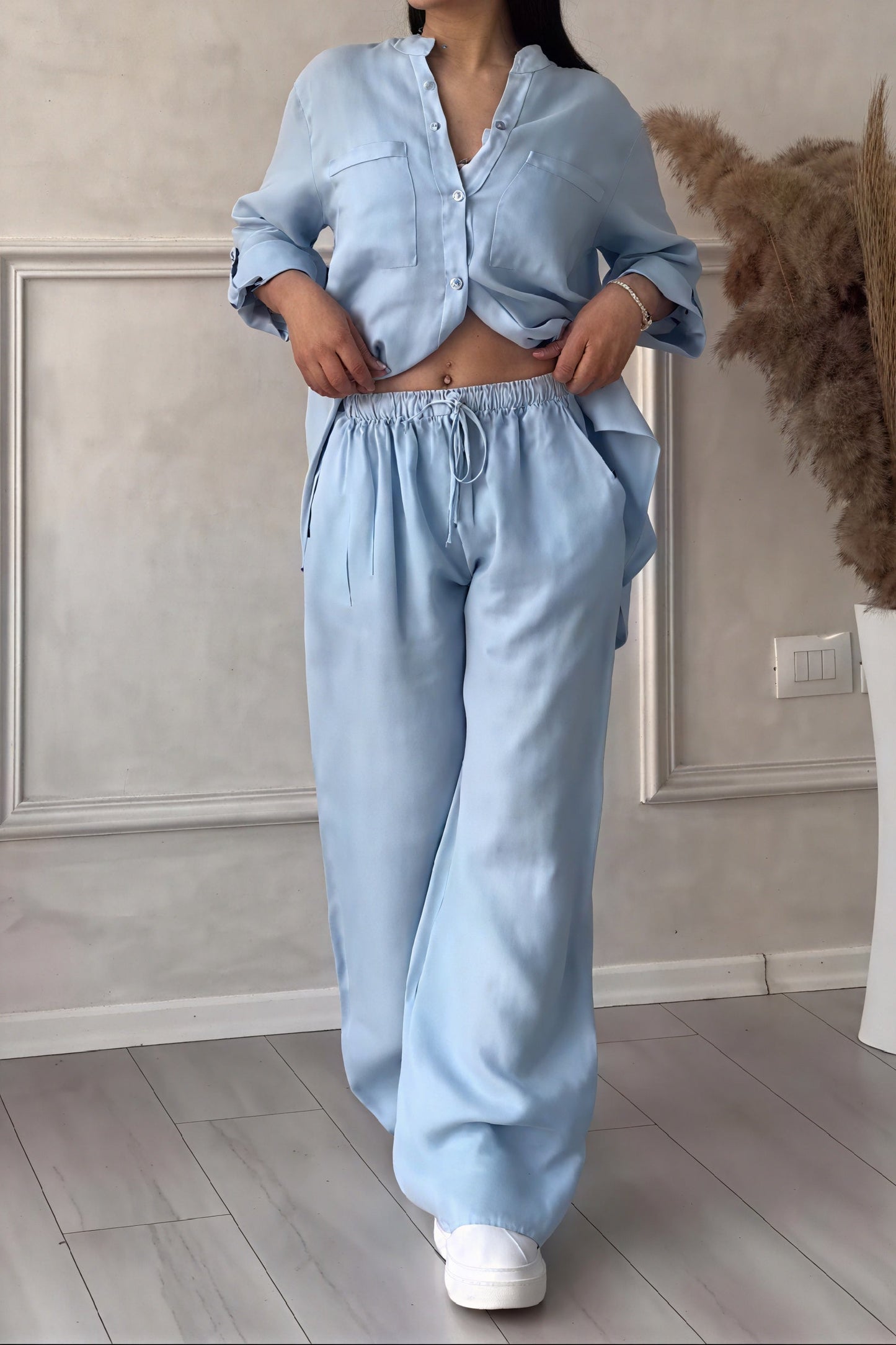 Image of Fiona | Women's Button-Down Wide Leg Pant Set