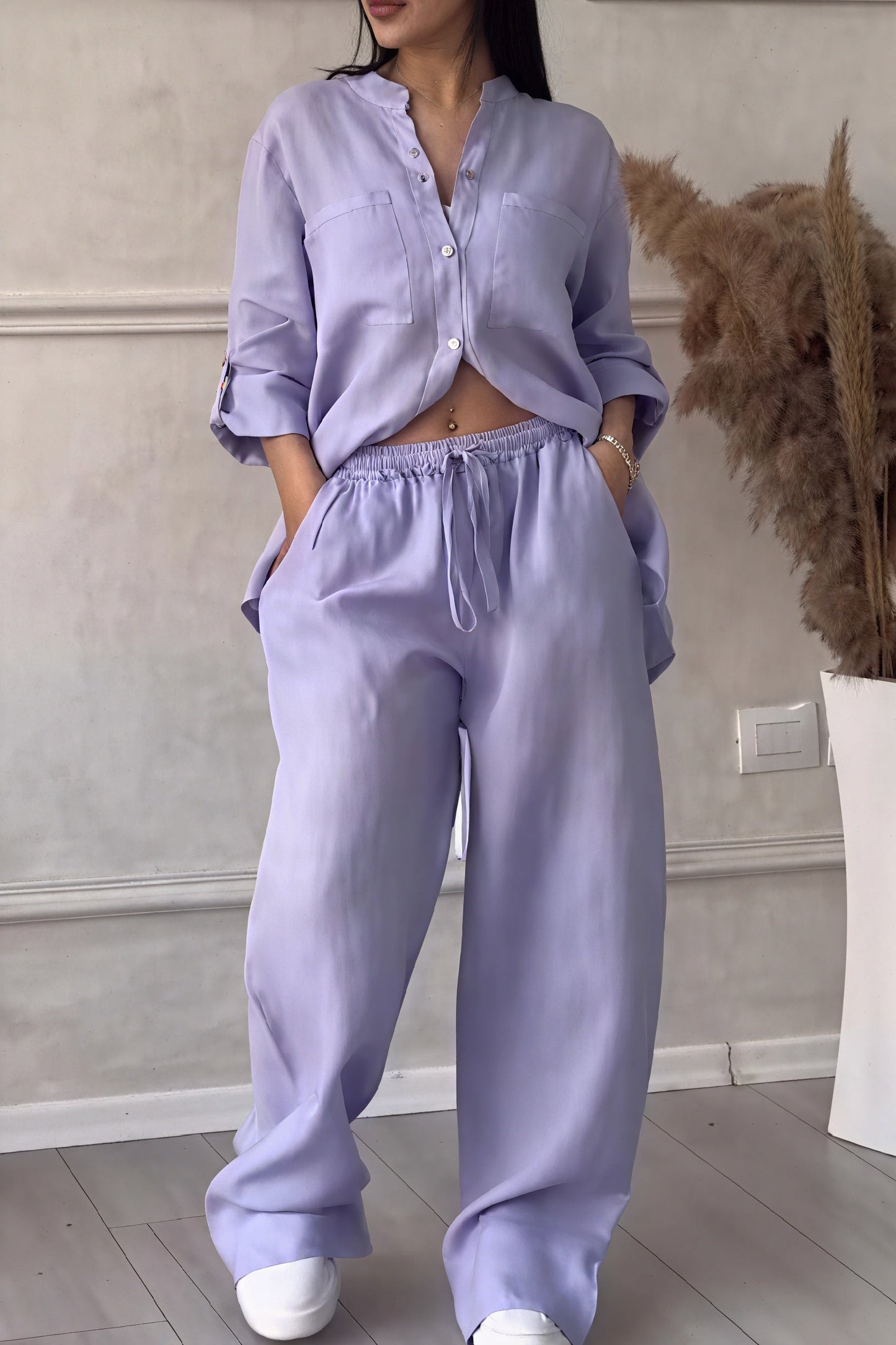 Image of Fiona | Women's Button-Down Wide Leg Pant Set