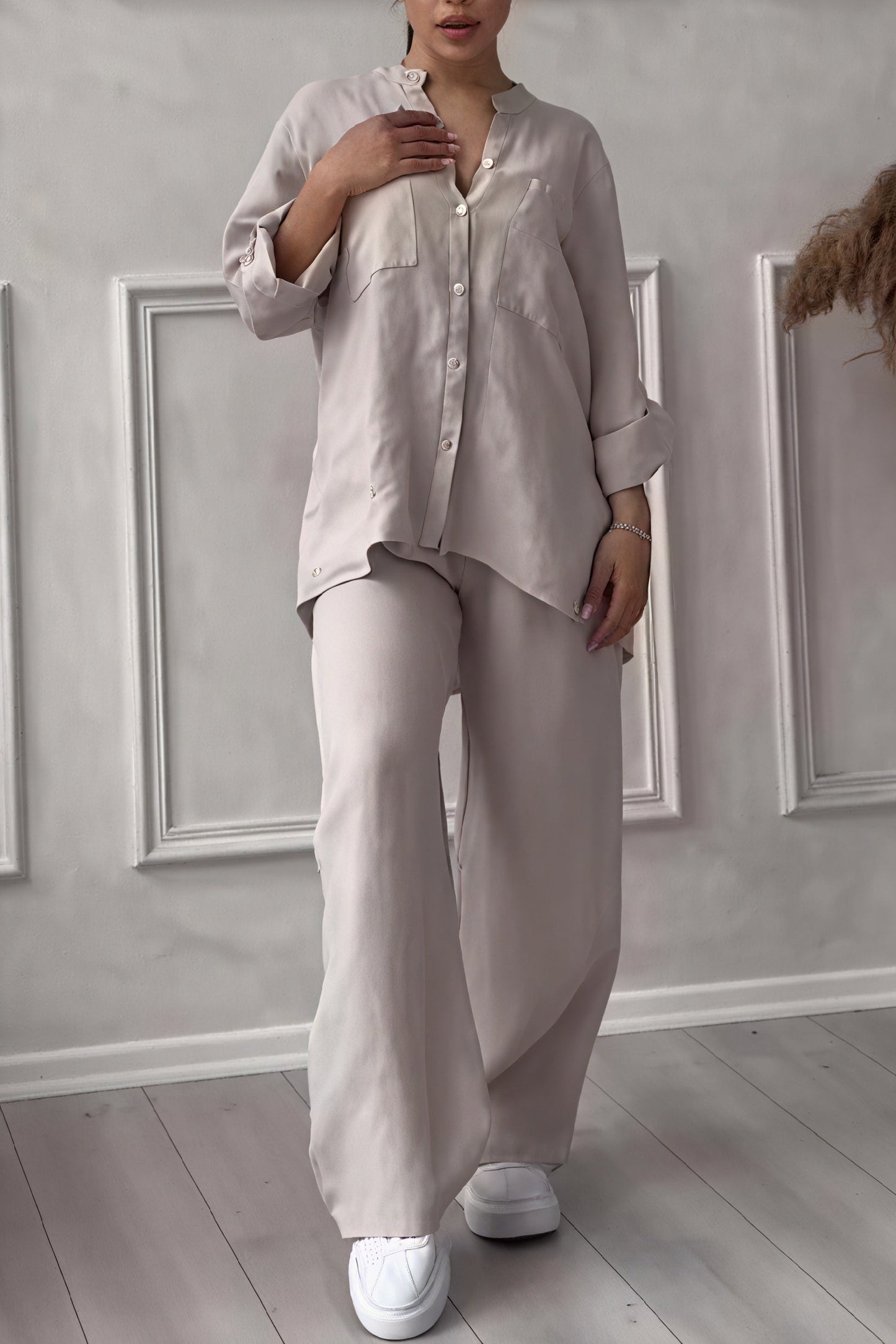 Image of Fiona | Women's Button-Down Wide Leg Pant Set