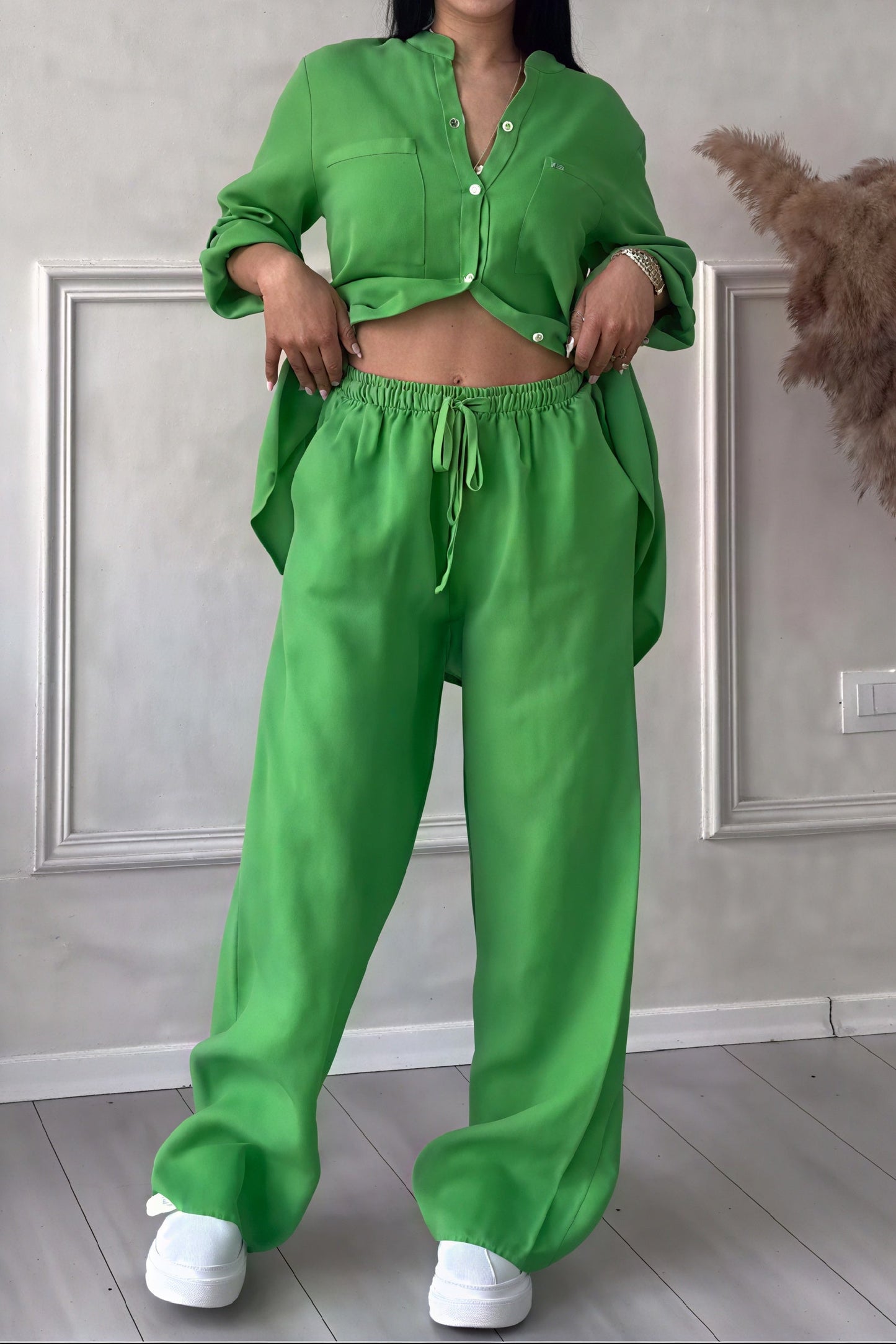Image of Fiona | Women's Button-Down Wide Leg Pant Set
