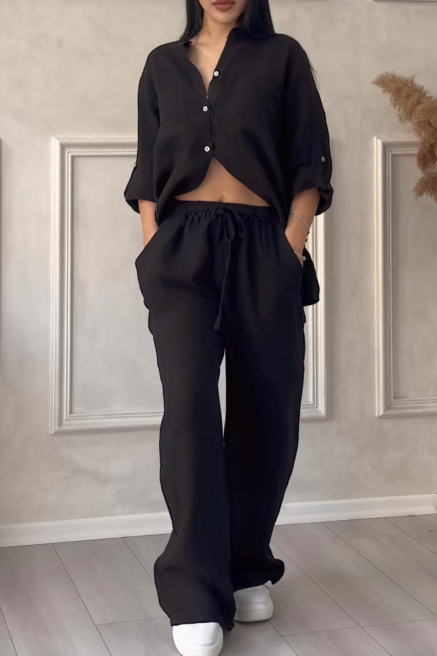 Image of Fiona | Women's Button-Down Wide Leg Pant Set