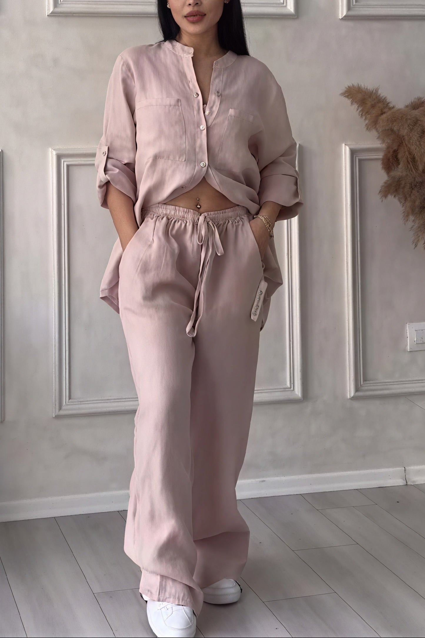 Image of Fiona | Women's Button-Down Wide Leg Pant Set
