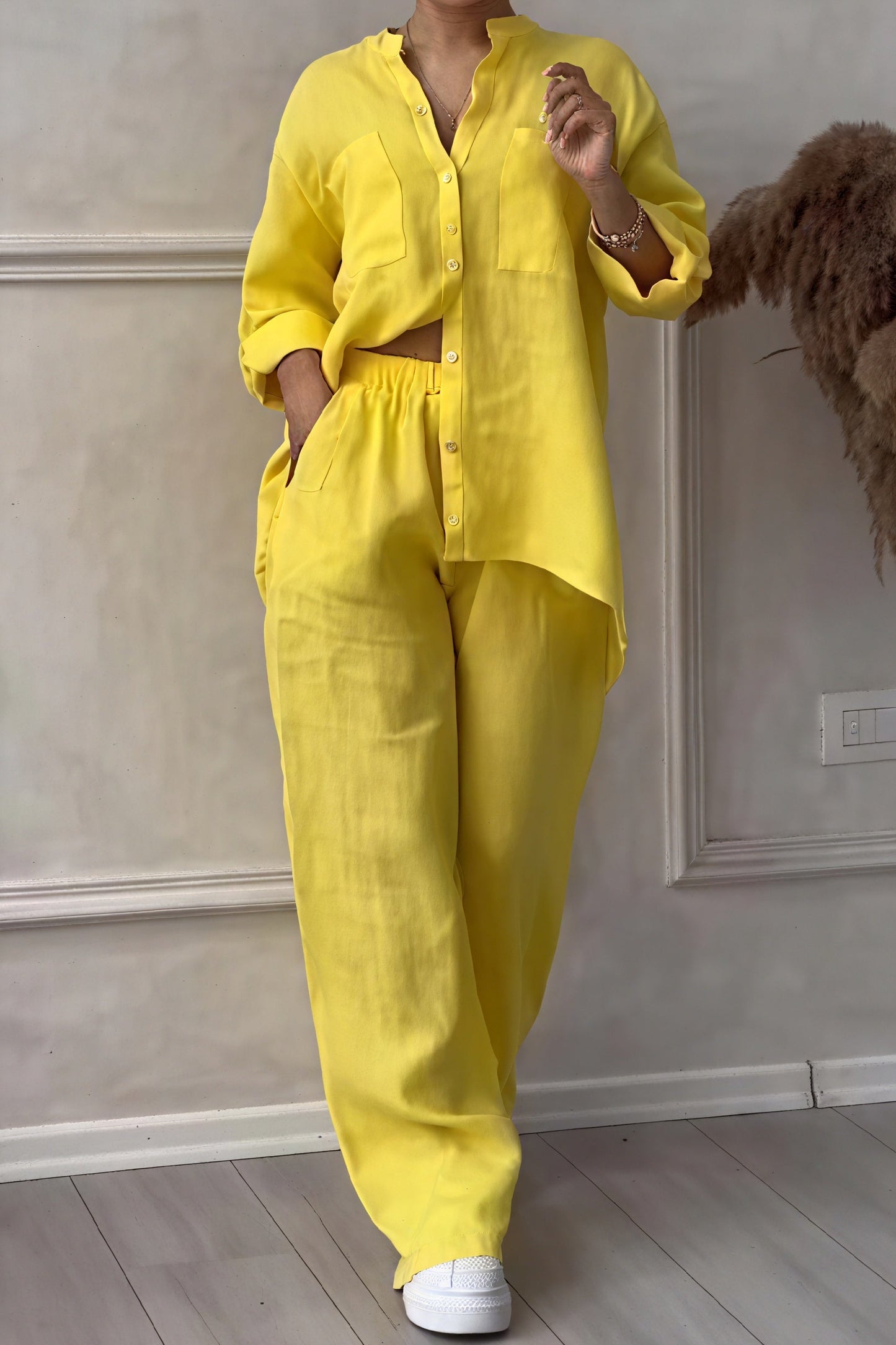 Image of Fiona | Women's Button-Down Wide Leg Pant Set