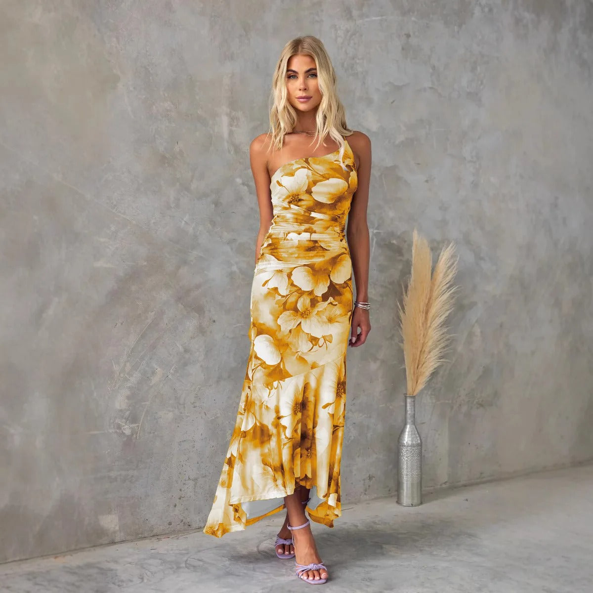 Image of Fiona | Women's Fitted One Shoulder Midi Dress