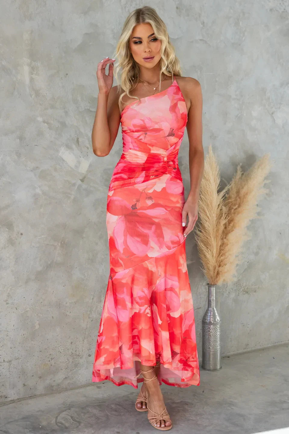 Image of Fiona | Women's Fitted One Shoulder Midi Dress