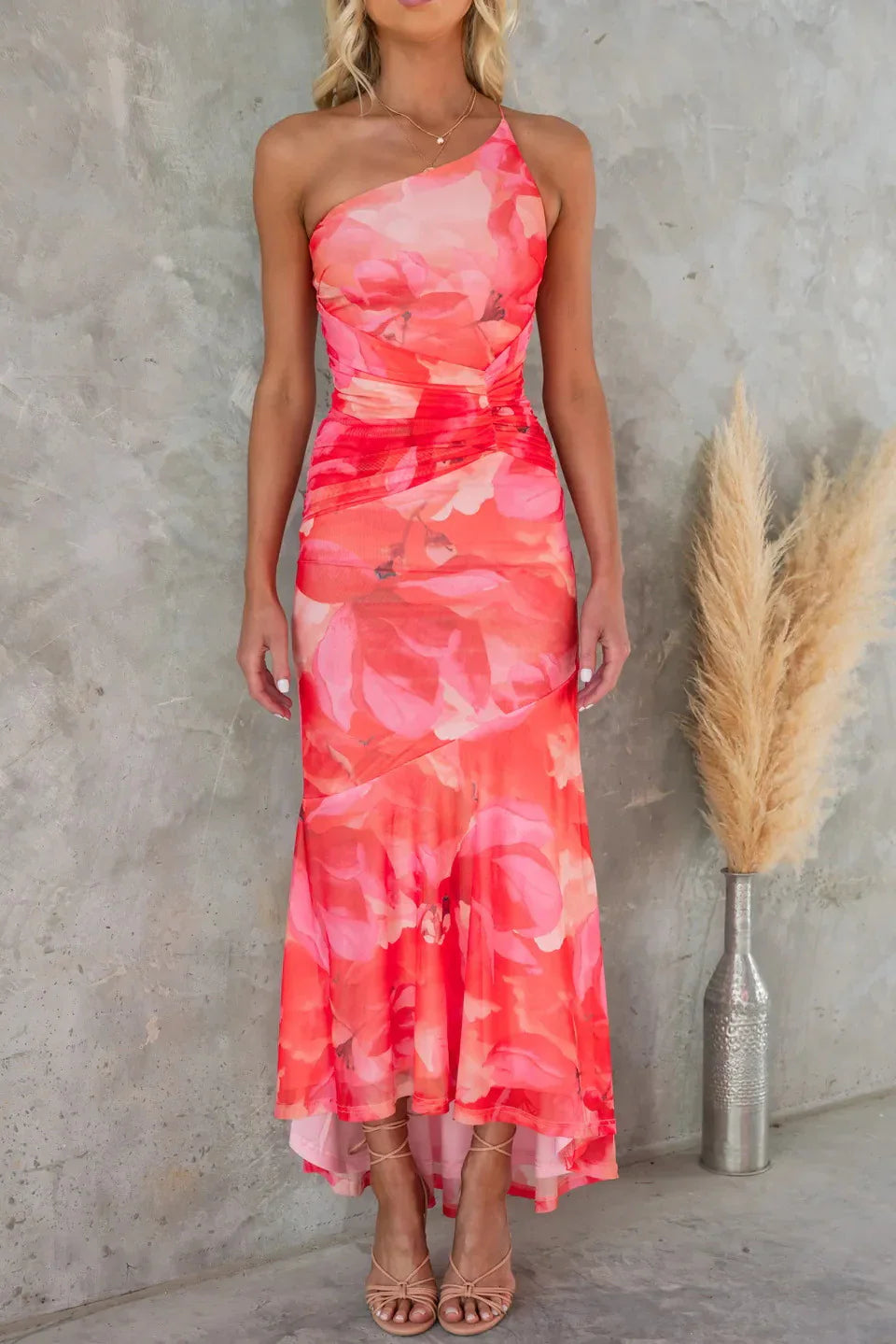 Image of Fiona | Women's Fitted One Shoulder Midi Dress