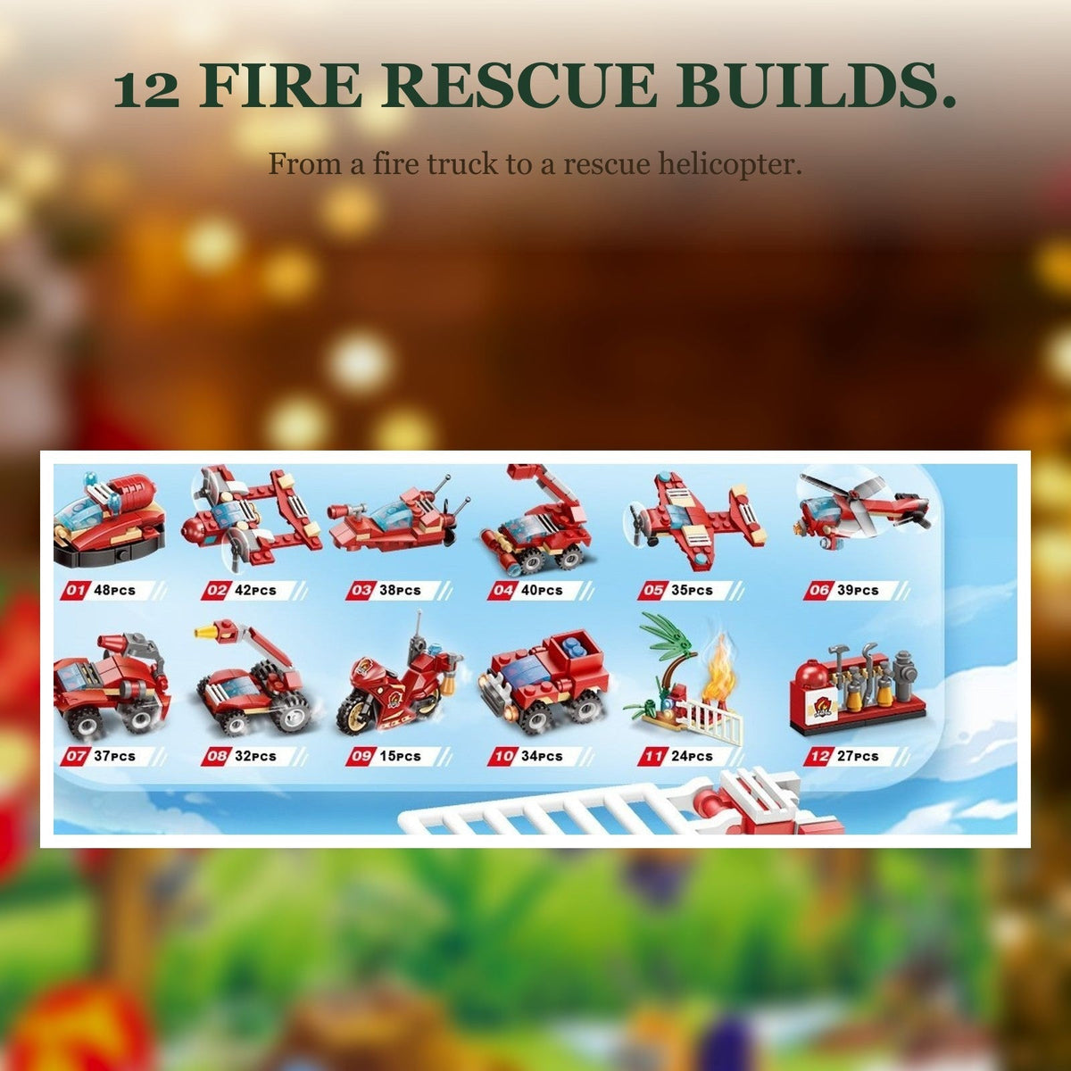 Fire Rescue and Construction Brick Advent Calendar, Mini Vehicles and Big Builds