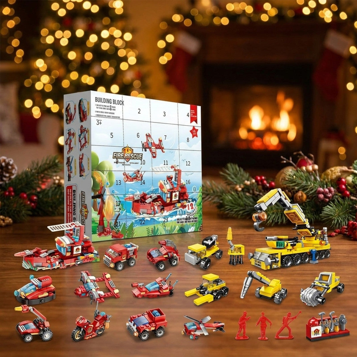 Fire Rescue and Construction Brick Advent Calendar, Mini Vehicles and Big Builds