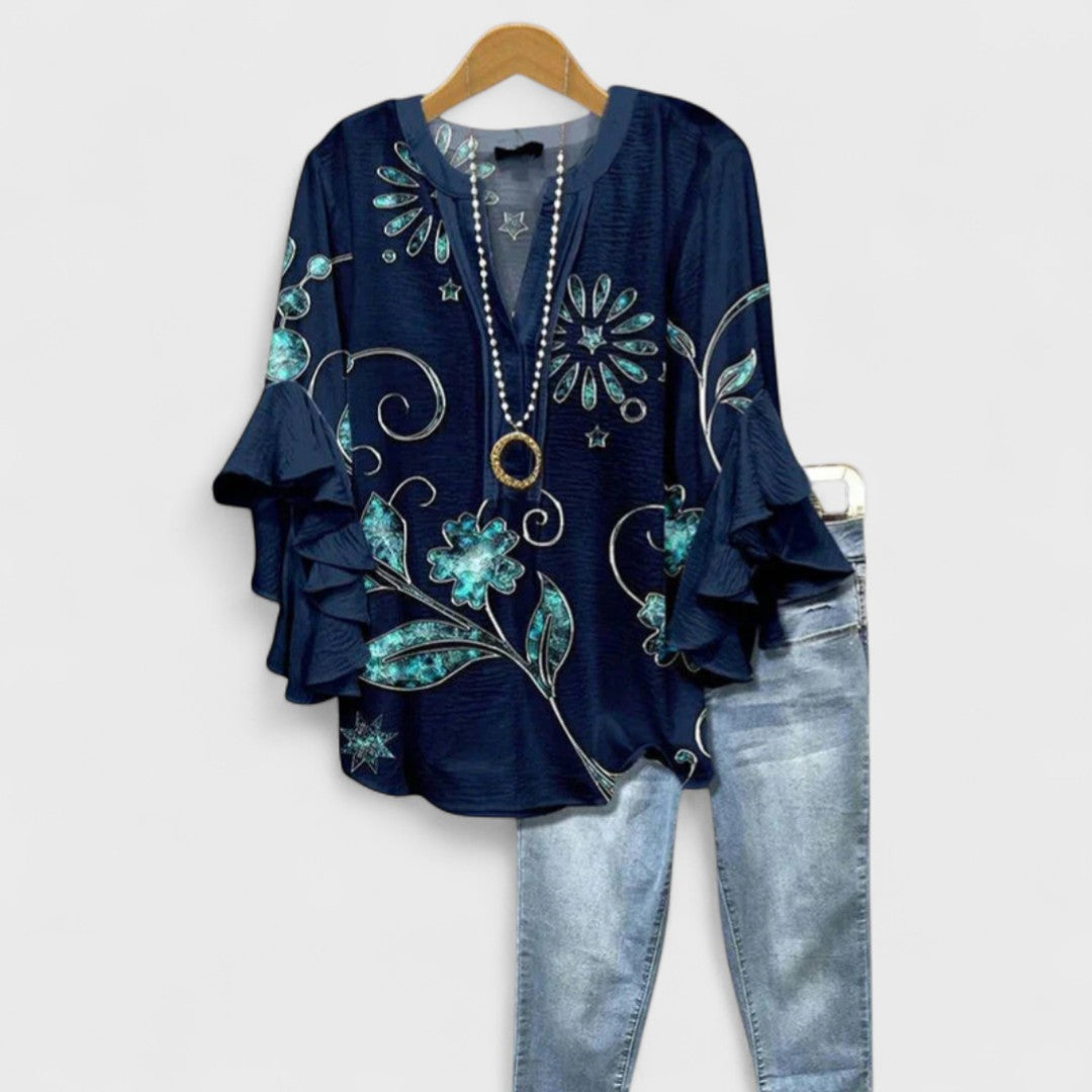 Floral Print Blouse with Tiered Sleeves