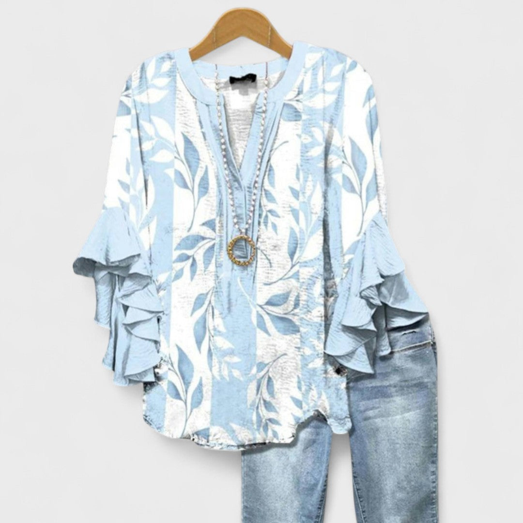Floral Print Blouse with Tiered Sleeves