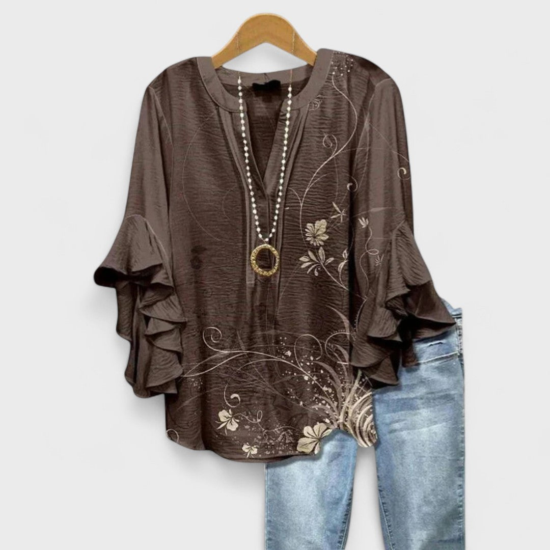 Floral Print Blouse with Tiered Sleeves