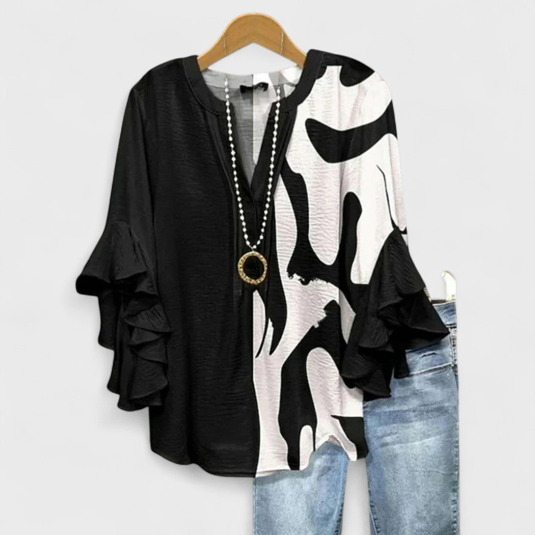 Floral Print Blouse with Tiered Sleeves