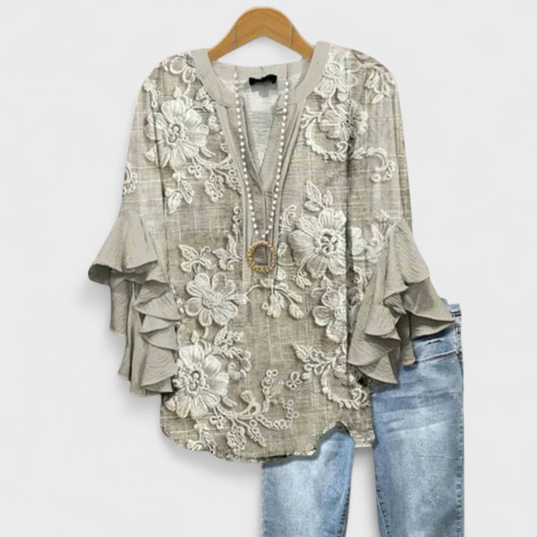 Floral Print Blouse with Tiered Sleeves