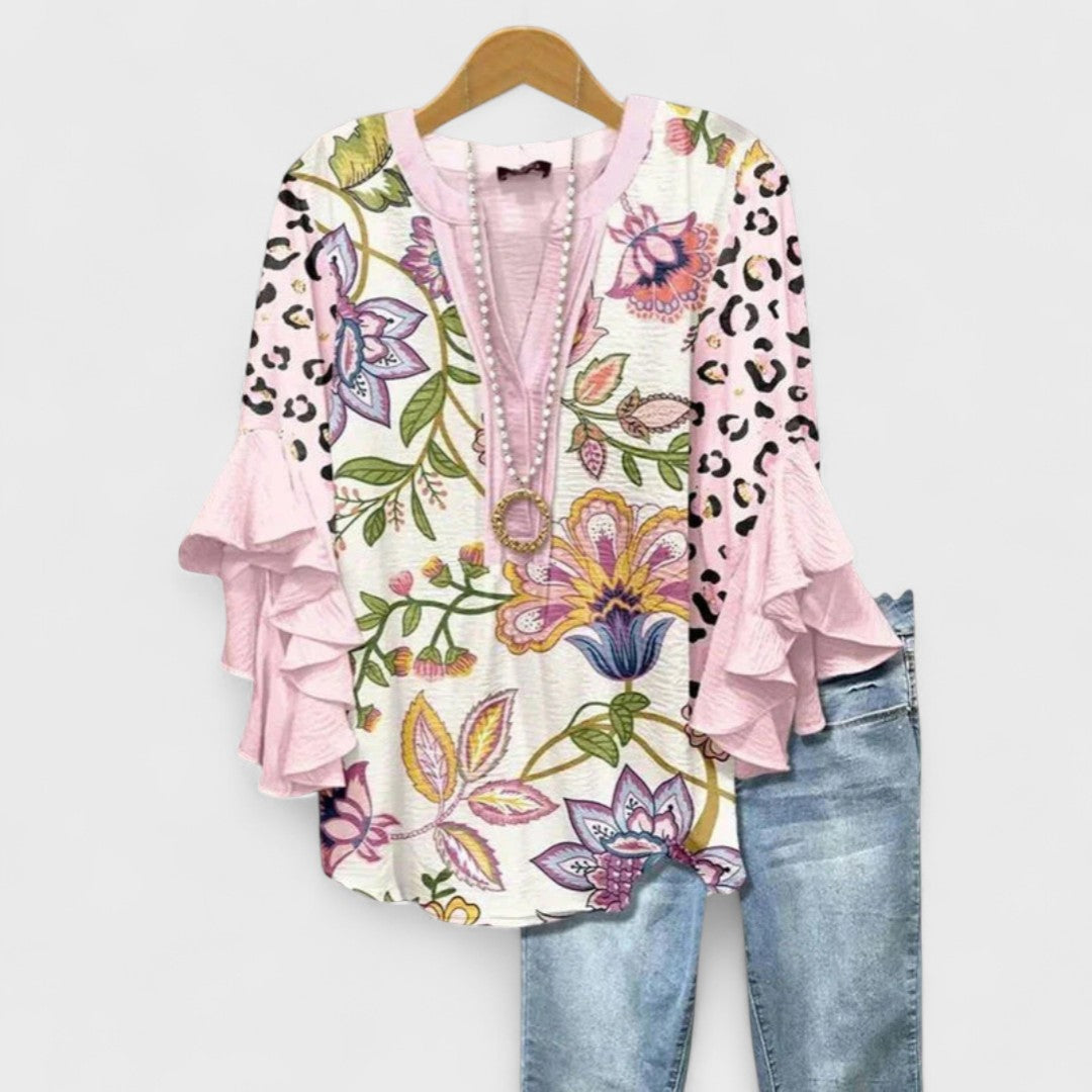 Floral Print Blouse with Tiered Sleeves
