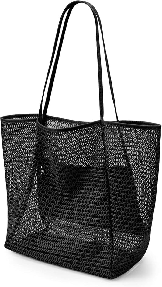Foldable Mesh Beach Tote Bag with Inner Pocket