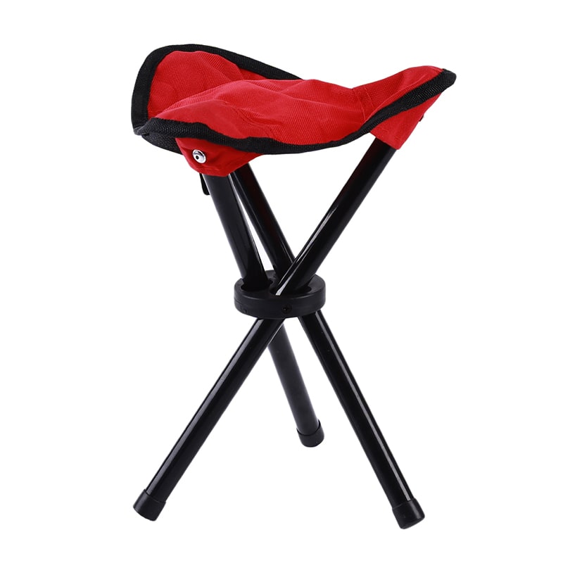 Folding Tripod Stool with Triangular Fabric Seat and Metal Frame