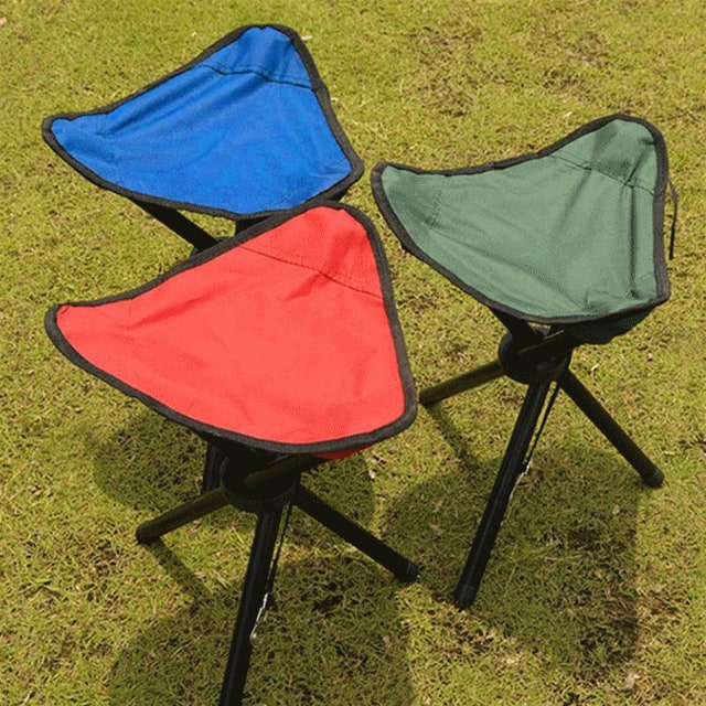 Folding Tripod Stool with Triangular Fabric Seat and Metal Frame
