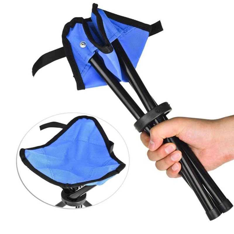Folding Tripod Stool with Triangular Fabric Seat and Metal Frame