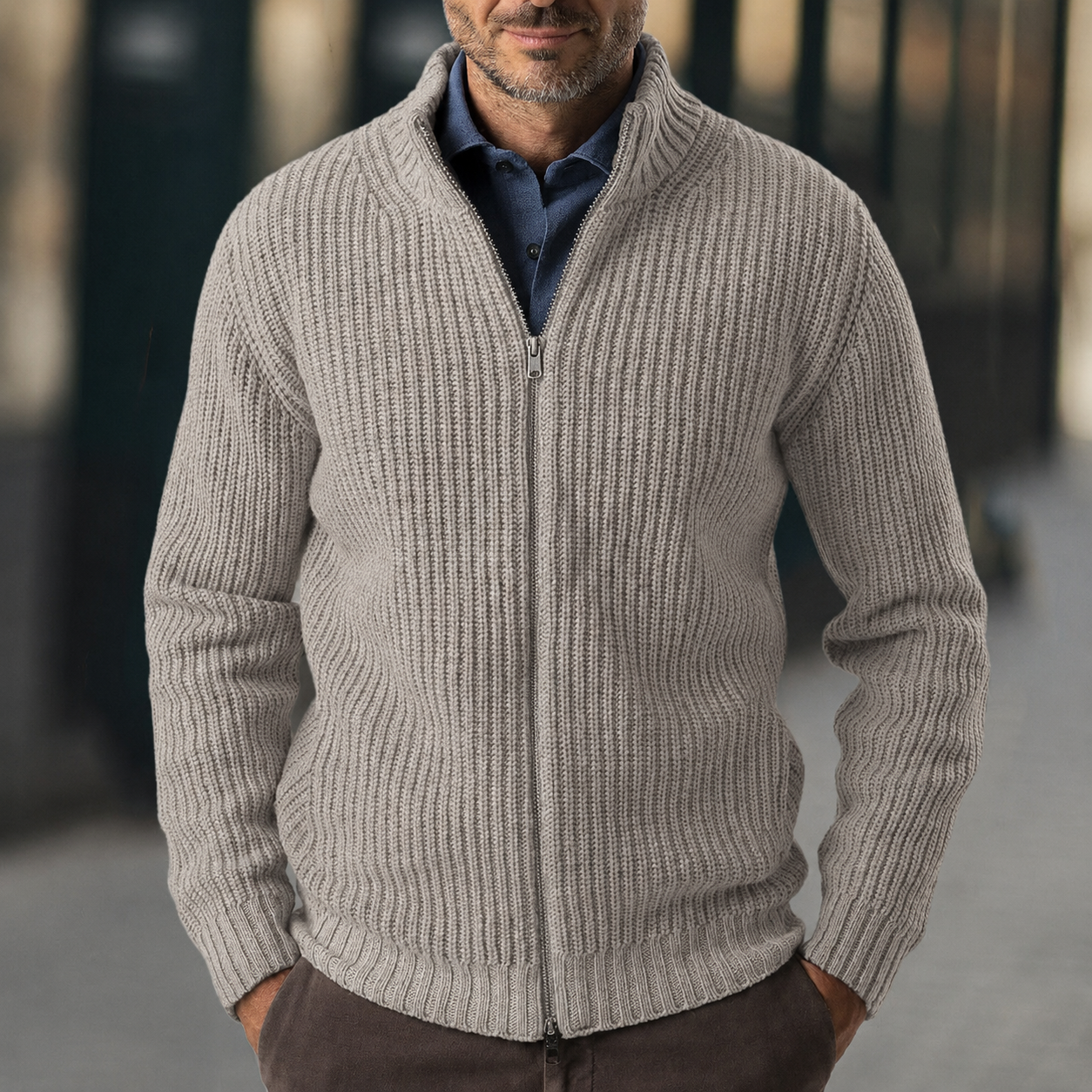 Frederick | Men's Full Zip Ribbed Sweater - Image 1