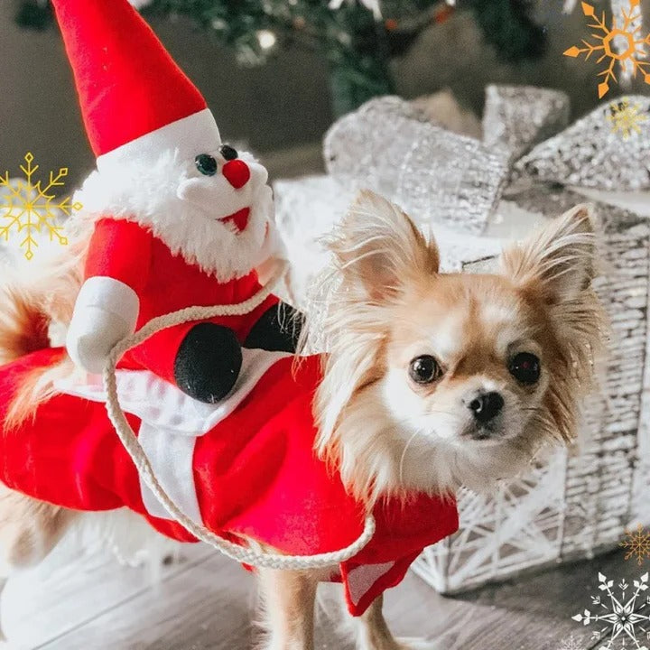 Funny Santa Riding Dog Christmas Costume with Lightweight Saddle Design and Soft Fabric