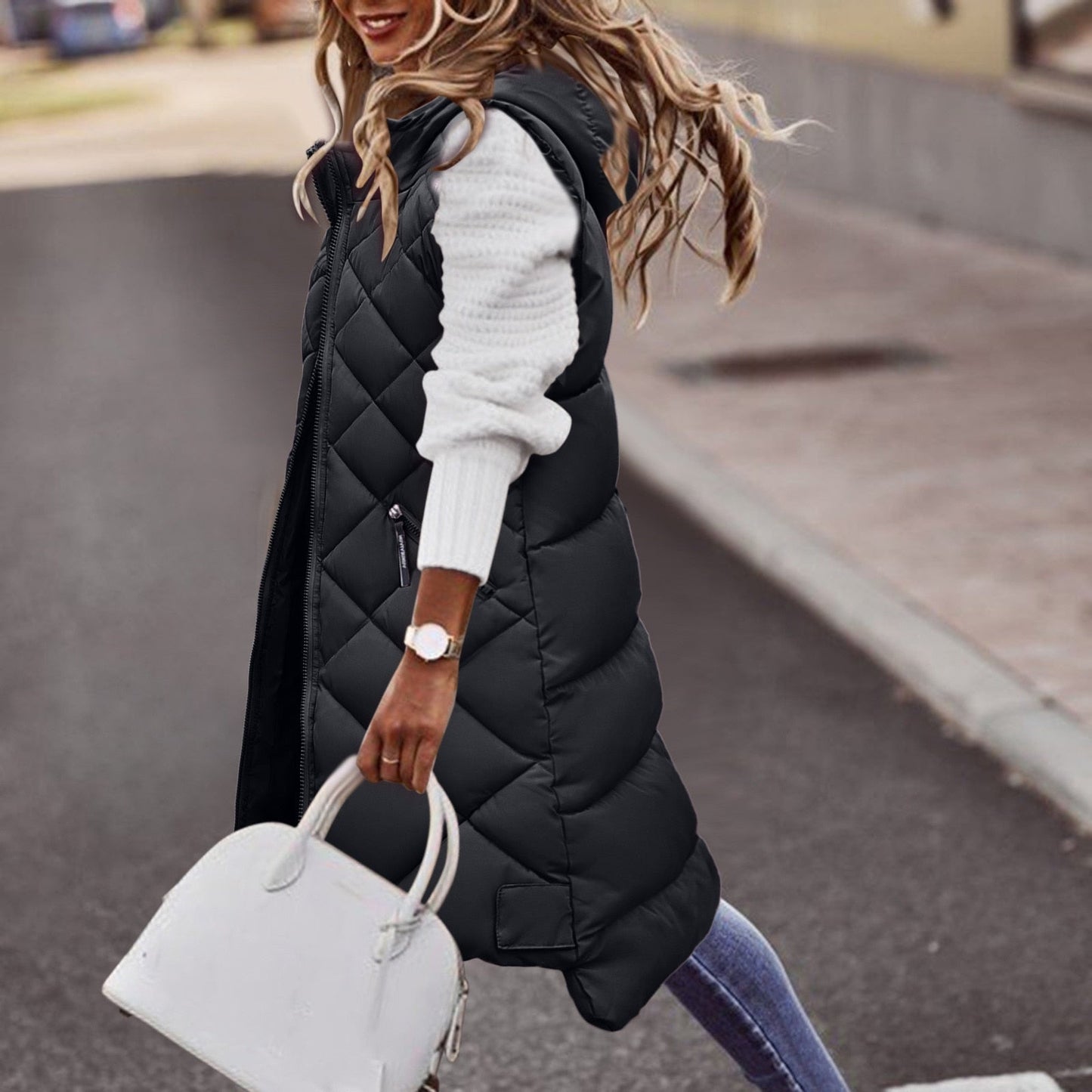Image of Gabriella | Women's Long Hooded Puffer Vest