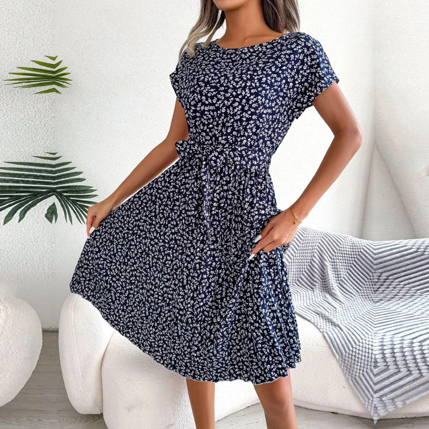 Image of Gina | Women's Pleated A-Line Midi Dress