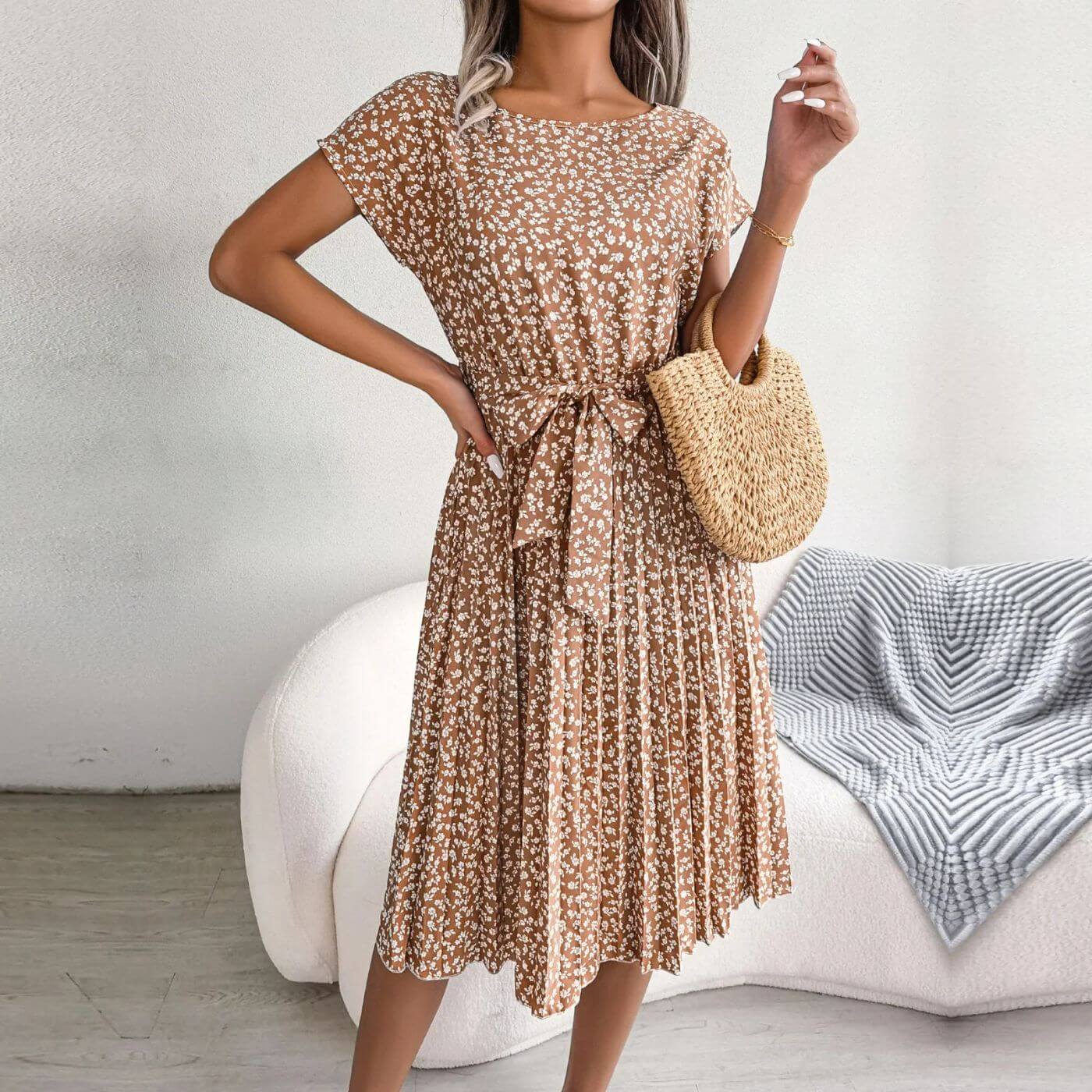 Image of Gina | Women's Pleated A-Line Midi Dress